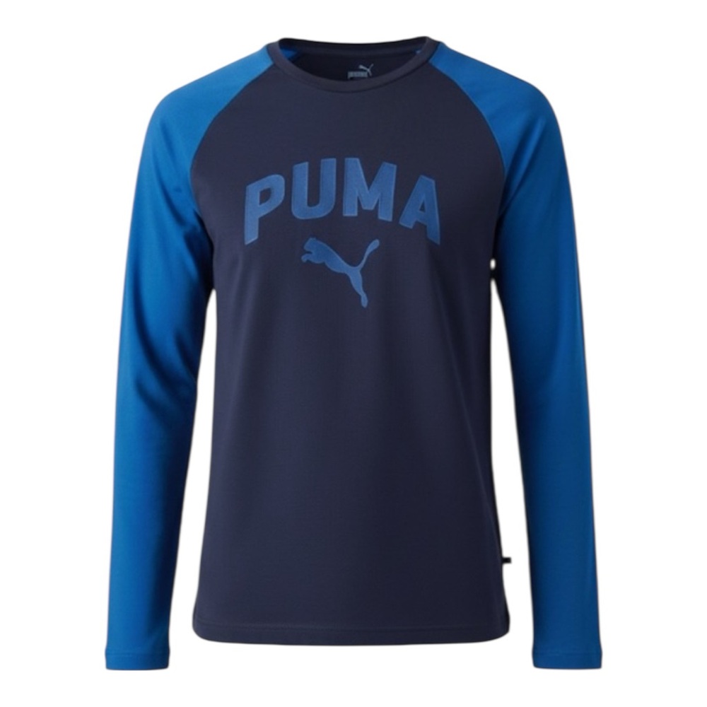 Puma Men’s 2 Tone Blue Long Sleeve Raglan Embroidered Logo Shirt Size Medium
